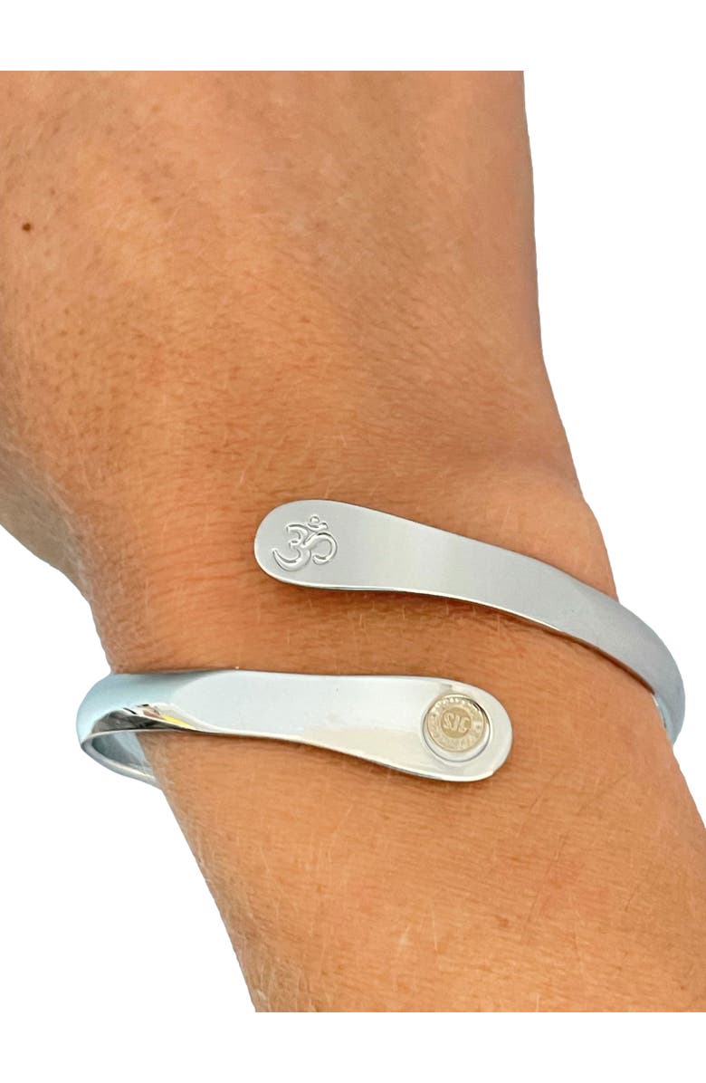 Hollywood Sensation Yoga Bracelets, Om Bracelets, Engraved Bracelets Inhale the future exhale the past- The Om Symbol, Alternate, color, Silver