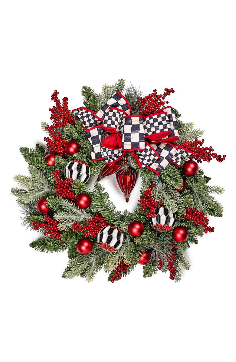 MACKENZIE CHILDS Merry Christmas Illuminated 24-Inch Wreath, Main, color, Green