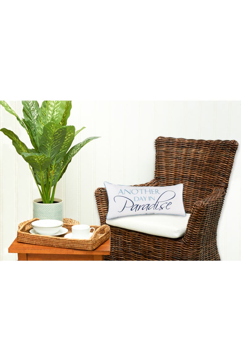 "Another Day In Paradise" Embroidered Cotton Blend Mini Accent Pillow 12" x 24", Alternate, color, White