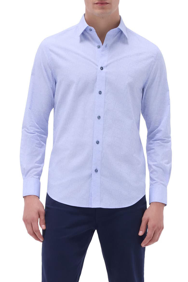 Julian Geometric Jacquard Stretch Cotton Button-Up Shirt, Main, color, SKY