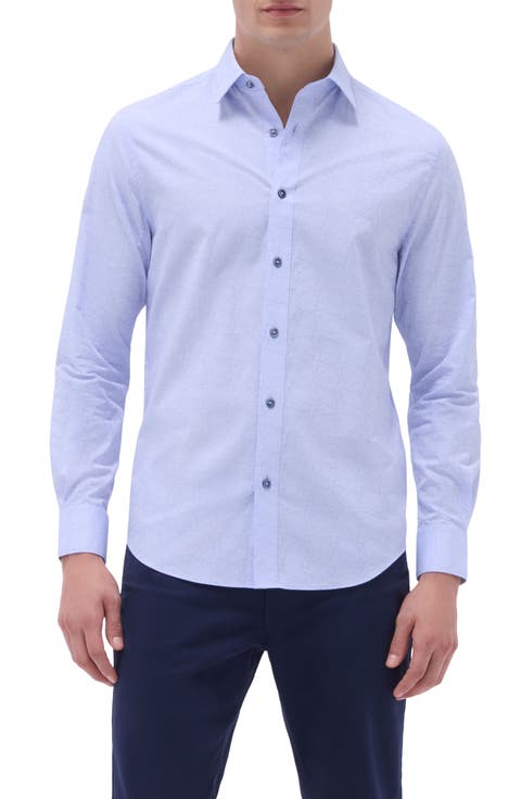Julian Geometric Jacquard Stretch Cotton Button-Up Shirt
