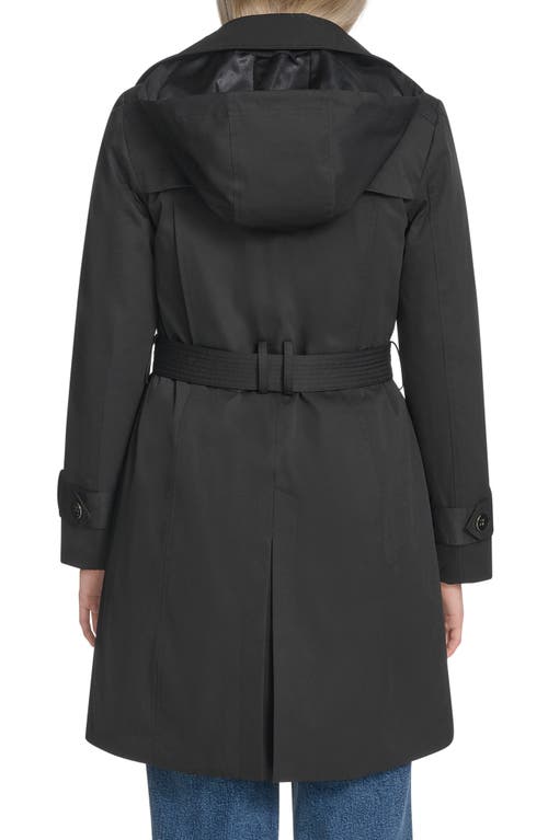 Cole Haan Water Resistant Twill Hooded Trench Coat In Black