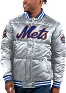 STARTER Men's Starter Silver New York Mets Bronx Satin Full-Snap Varsity Bomber Jacket