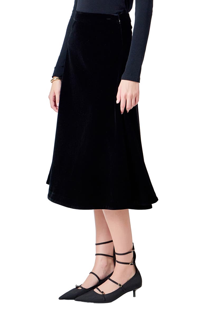 Velvet Circle Midi Skirt, Alternate, color, BLACK
