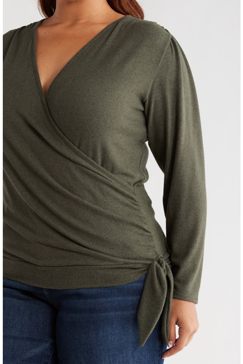 Wrap Front Side Tie Knit Top, Alternate, color, OLIVE
