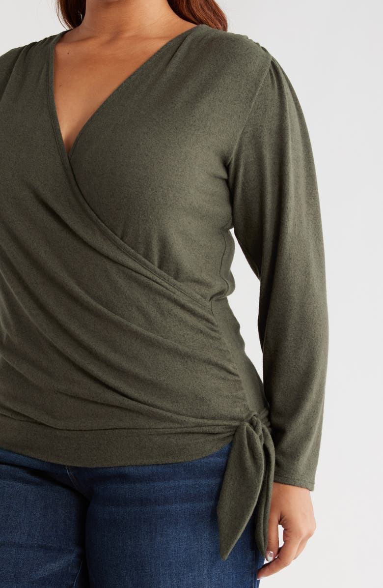 Loveappella Wrap Front Side Tie Knit Top, Alternate, color, Olive