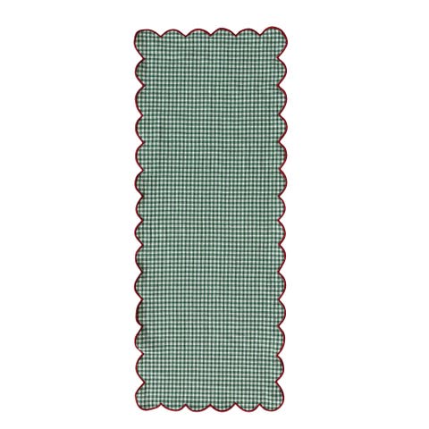 Scalloped Cotton Check Table Runner