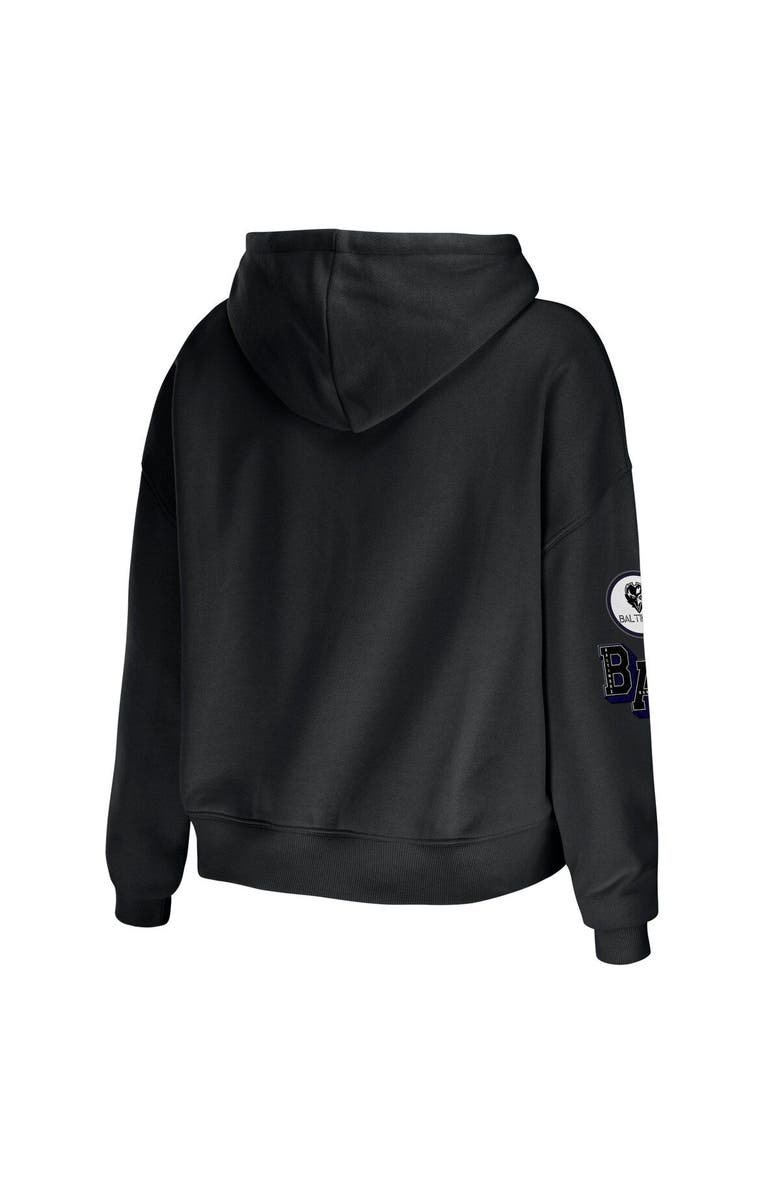 WEAR by Erin Andrews Women's WEAR by Erin Andrews Black Baltimore Ravens Modest Cropped Pullover Hoodie, Alternate, color,