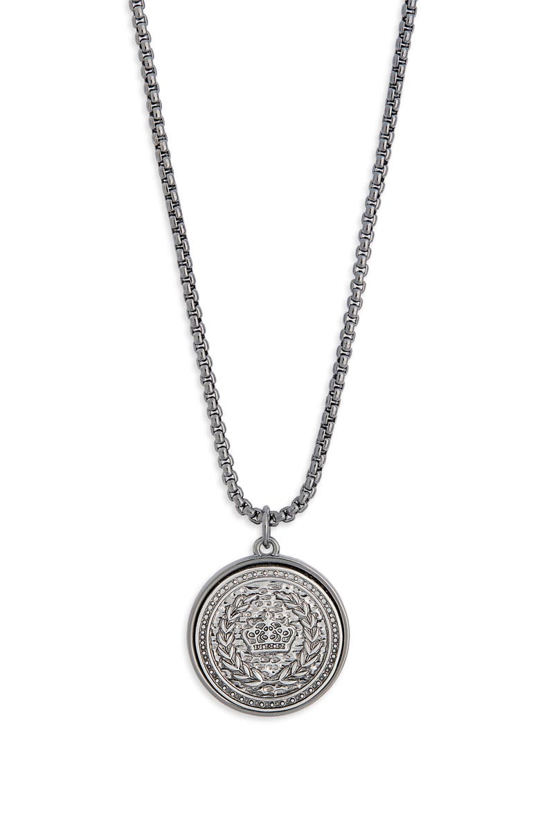 Steve Madden Coin Pendant Necklace, Alternate, color, Shiny Rhodium