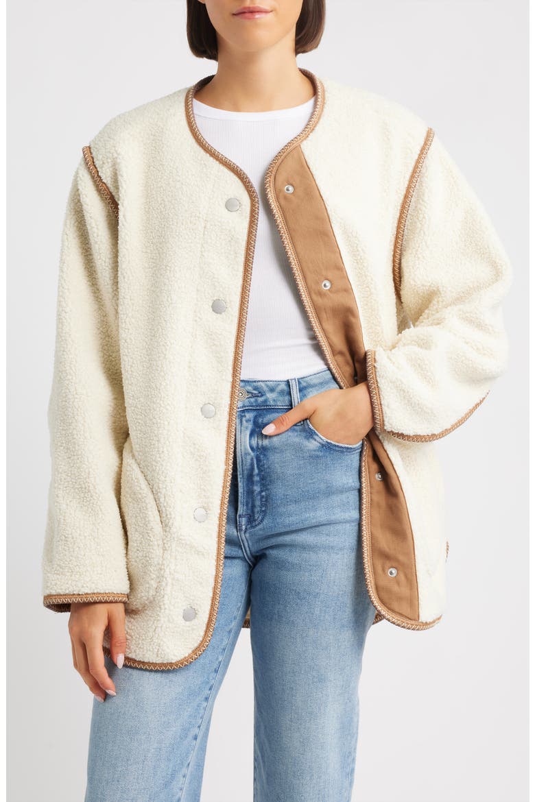 Emmersyn UGGbraid Trim High Pile Fleece Coat, Main, color, CREAM