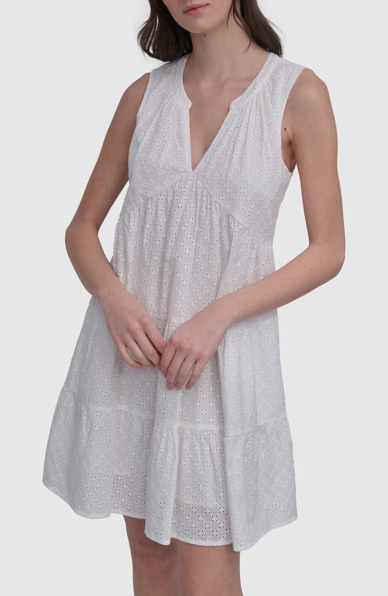 DKNY Jeans Sleeveless Eyelet Dress, Alternate, color, Clover White