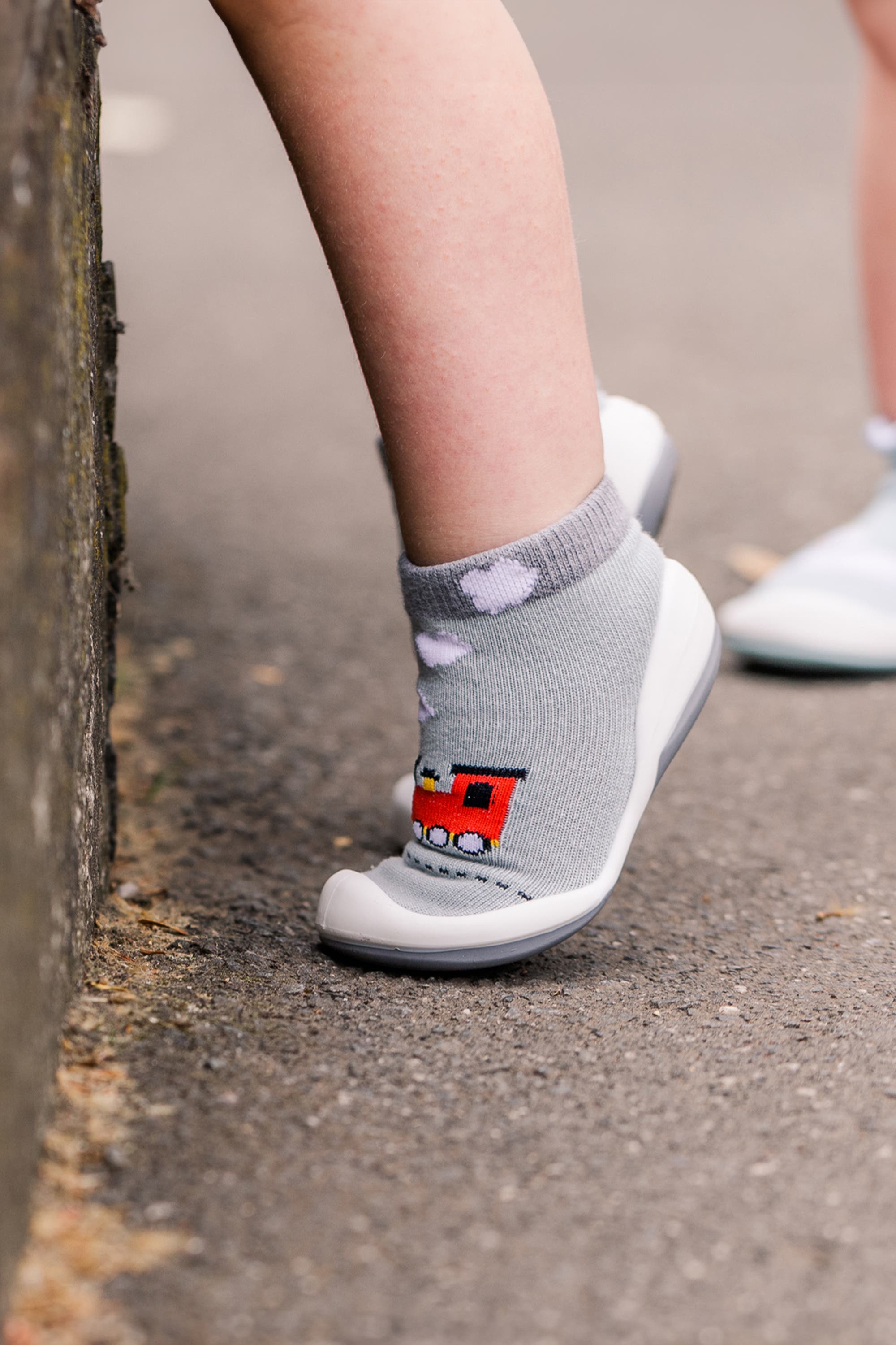 Komuello Toddler Boy Sock Shoes - Train, Alternate, color, Grey