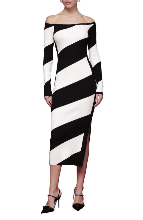 Off the Shoulder Long Sleeve Midi Sweater Dress