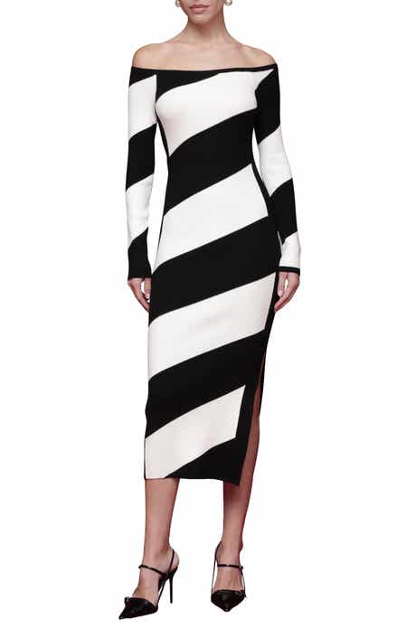 Avec Les Filles Off the Shoulder Long Sleeve Midi Sweater Dress