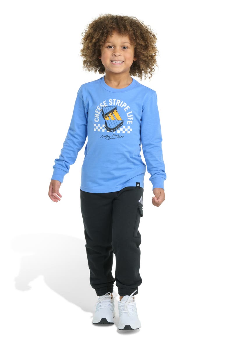 adidas Kids' GFX Graphic T-Shirt & Cargo Joggers Set, Main, color, Med Blue