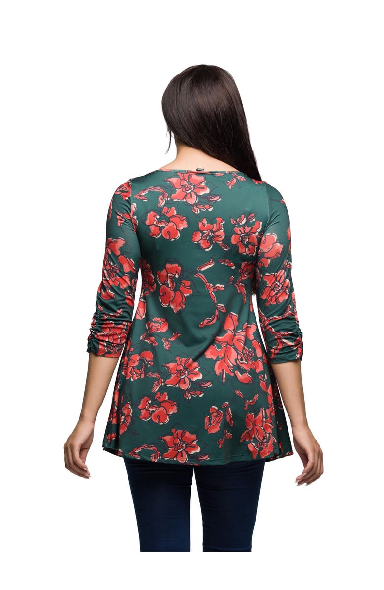 24seven Comfort Apparel Floral Print Three Quarter Sleeve Tunic Top, Alternate, color, Orange Multi