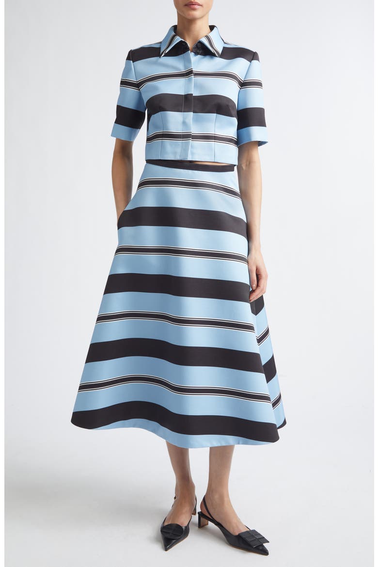 Natalie Stripe Taffeta Faille Crop Button-Up Shirt, Alternate, color, GRAPHIC STRIPE - BLUE BLACK