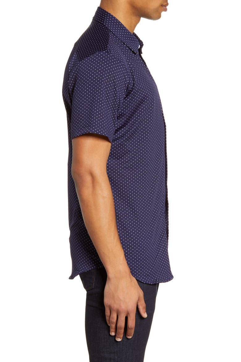 Spinnaker Trim Fit Short Sleeve Button-Up Performance Shirt, Alternate, color, NAVY WHITE DOT PRINT