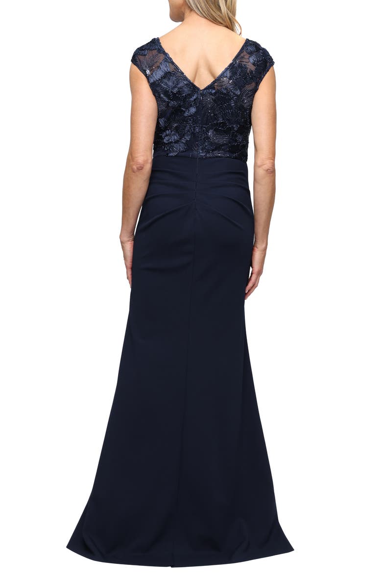 Alex Evenings Soutache Sequin Illusion Neck Gown, Alternate, color, Navy