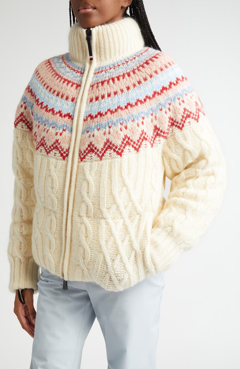 Moncler Grenoble Fair Isle Cable Knit Down Puffer Jacket, Alternate, color, 