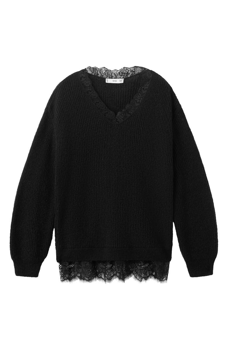 MANGO Lace Trim Rib Sweater, Main, color,