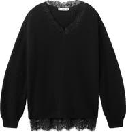 MANGO Lace Trim Rib Sweater