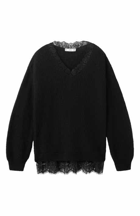 Lace Trim Rib Sweater