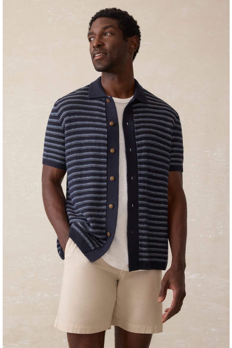 Stripe Short Sleeve Cardigan, Alternate, color, NORTHERN DEPTHS STRIPE