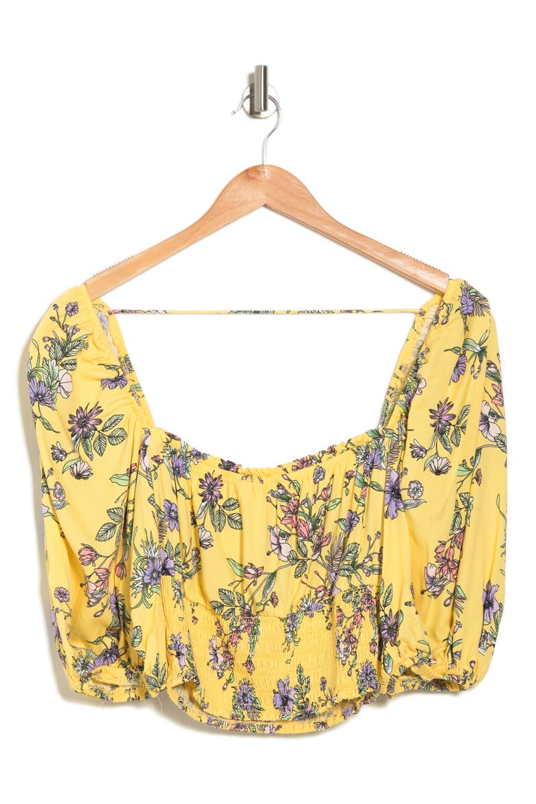 Waverly Smocked Crop Top, Alternate, color, YELLOW GARDEN