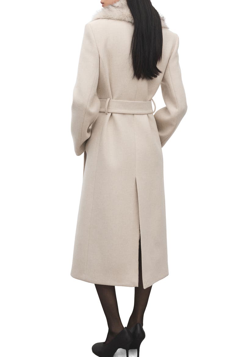 Manteco Longline Trench Coat with Removable Faux Fur Collar, Alternate, color, LIGHT IVORY/ PASTEL GREY