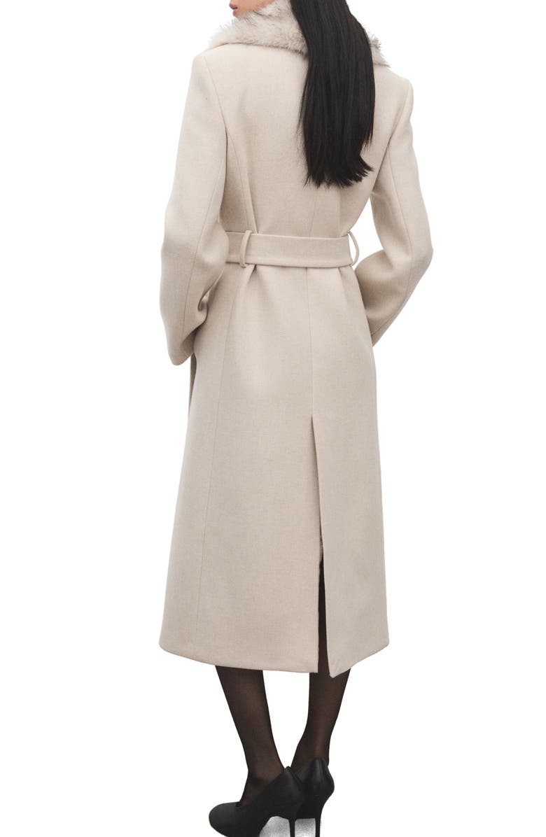 MANGO Manteco Longline Trench Coat with Removable Faux Fur Collar, Alternate, color, Light Ivory/ Pastel Grey