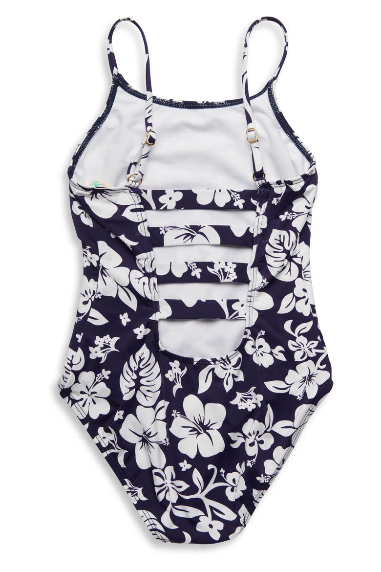 Aloha Floral One-Piece Swimsuit, Alternate, color, NAVY