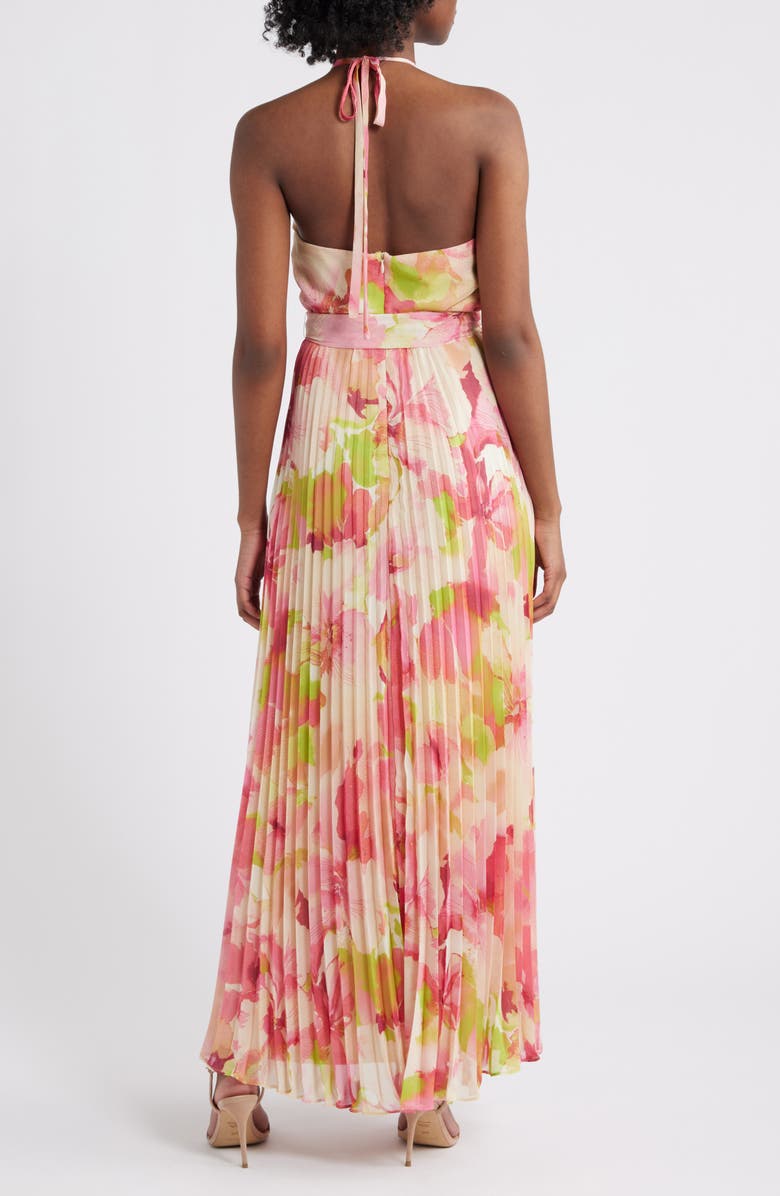 Julia Jordan Floral Pleated Chiffon Halter Dress, Alternate, color, Pink Multi