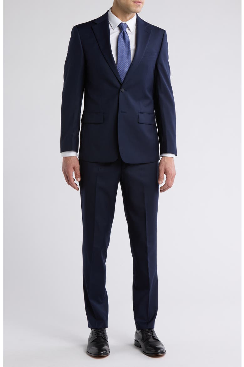 Solid Two-Button Notched Lapel Slim Fit Suit, Main, color, NAVY