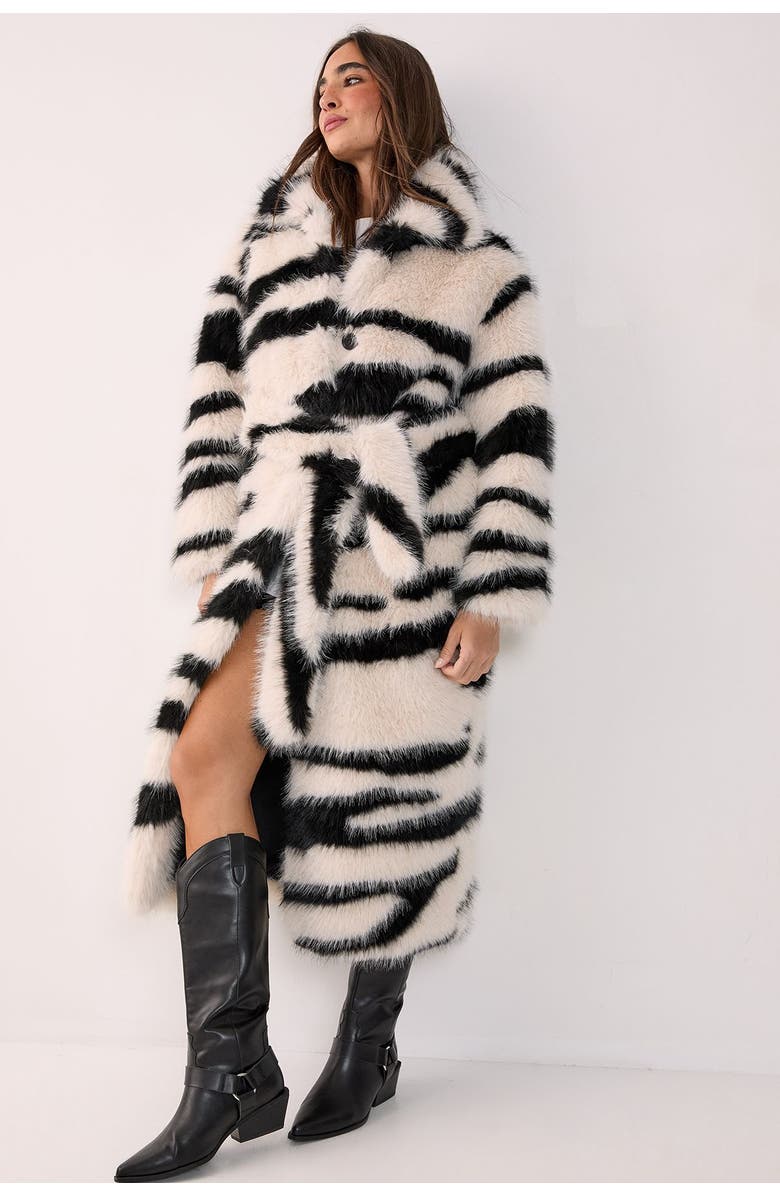 NASTY GAL Faux Fur Collared Longline Coat, Main, color, Mono