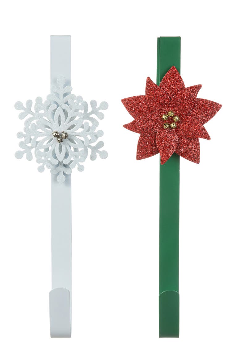 Christmas Metal Snowflake Poinsettia Wreath Hanger, Alternate, color, Green