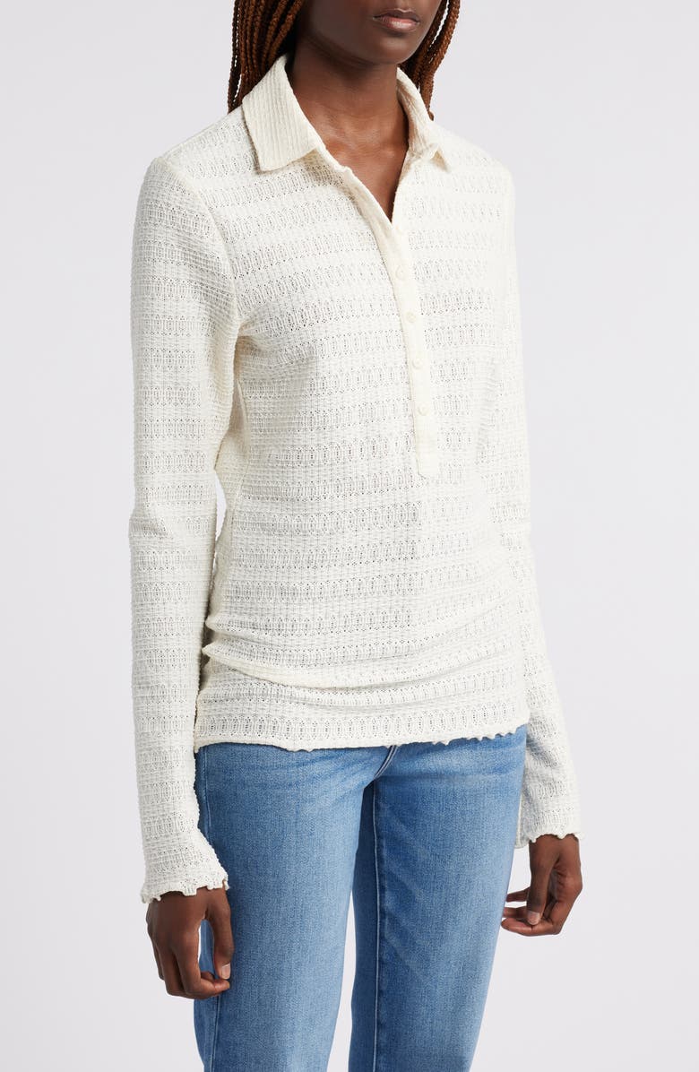 rag & bone Julia Open Knit Long Sleeve Polo, Alternate, color, Ivory