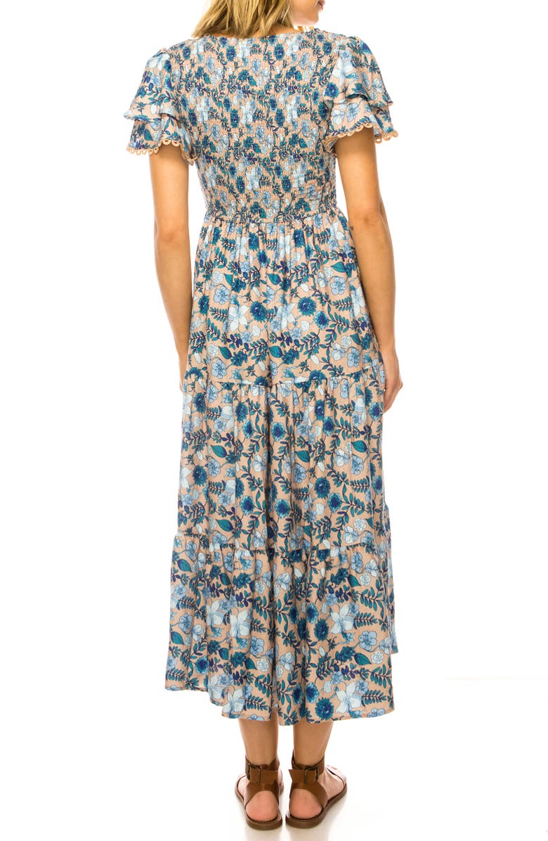 A COLLECTIVE STORY Floral Print Flutter Sleeve Midi Dress, Alternate, color, Hazelnut
