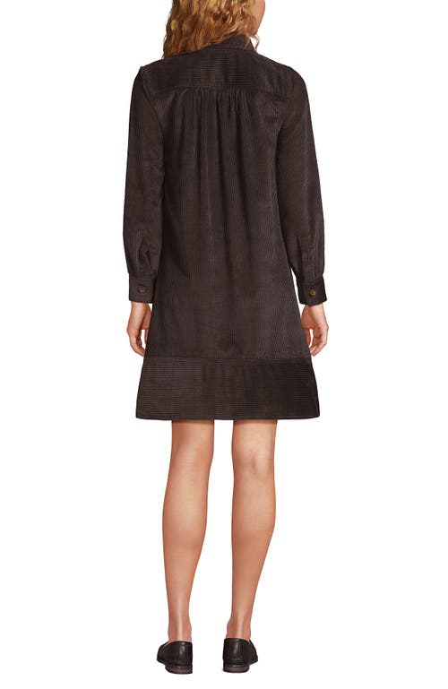 Lands' End Wide Wale Cord Popover Long Sleeve Shirt Dress In Brown