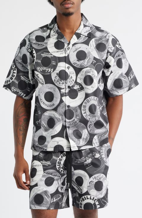 Beats Print Cotton Cropped Camp Shirt