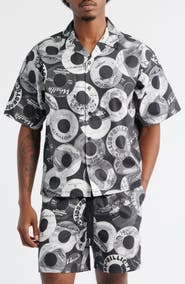 Billionaire Boys Club Beats Print Cotton Cropped Camp Shirt