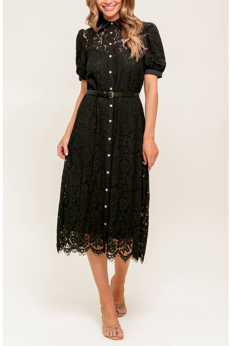 Lace Midi Dress, Alternate, color, BLACK