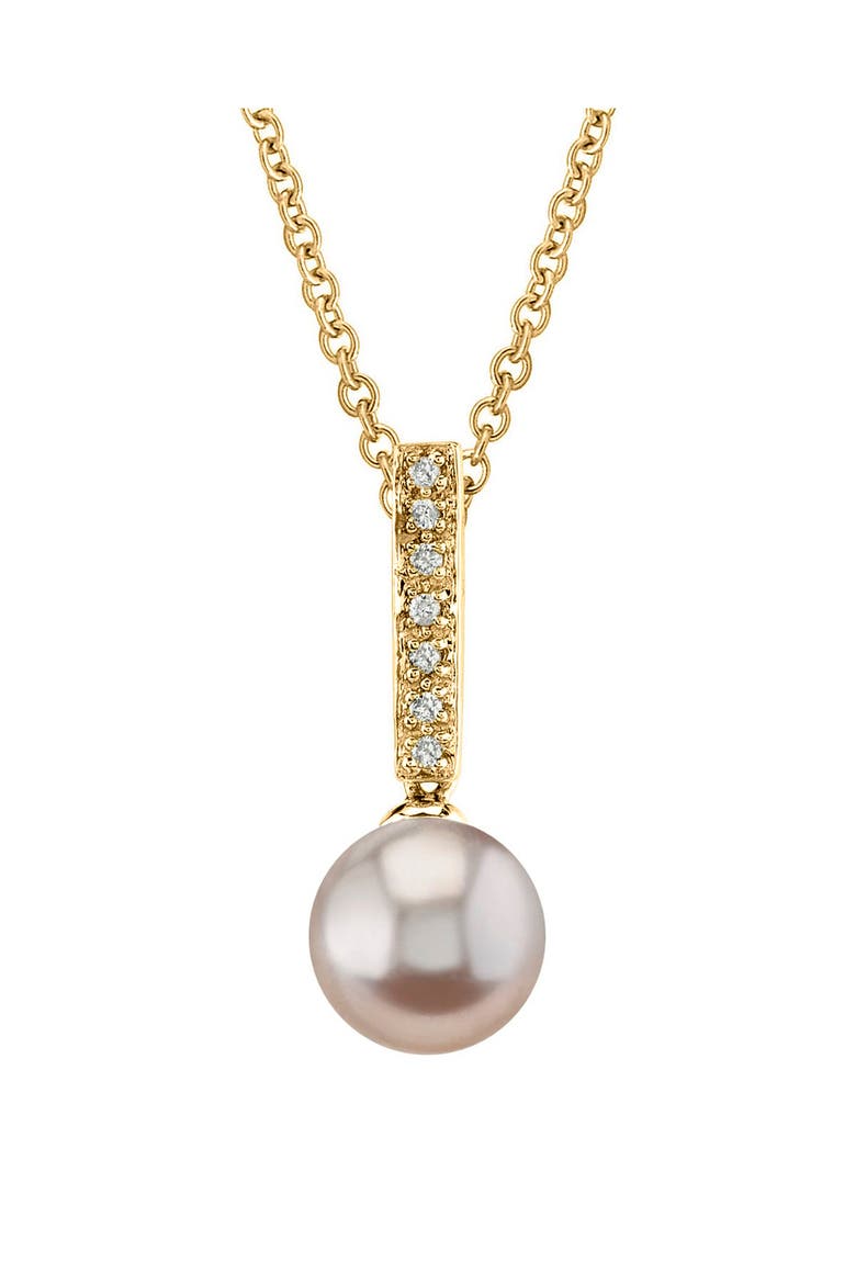 Pink Freshwater Pearl Dangling Diamond Pendant, Main, color, Yellow Gold