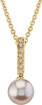 The Pearl Source Pink Freshwater Pearl Dangling Diamond Pendant