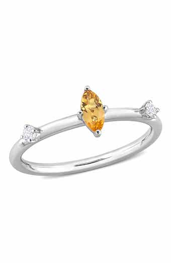 Sterling Silver Marquise Citrine & White Topaz Ring
