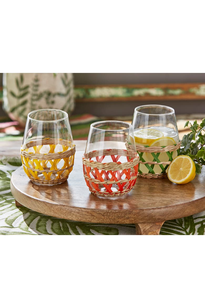 Island Clear Glass with Yellow Straw Sleeve Dishwasher Safe, Alternate, color, Yellow