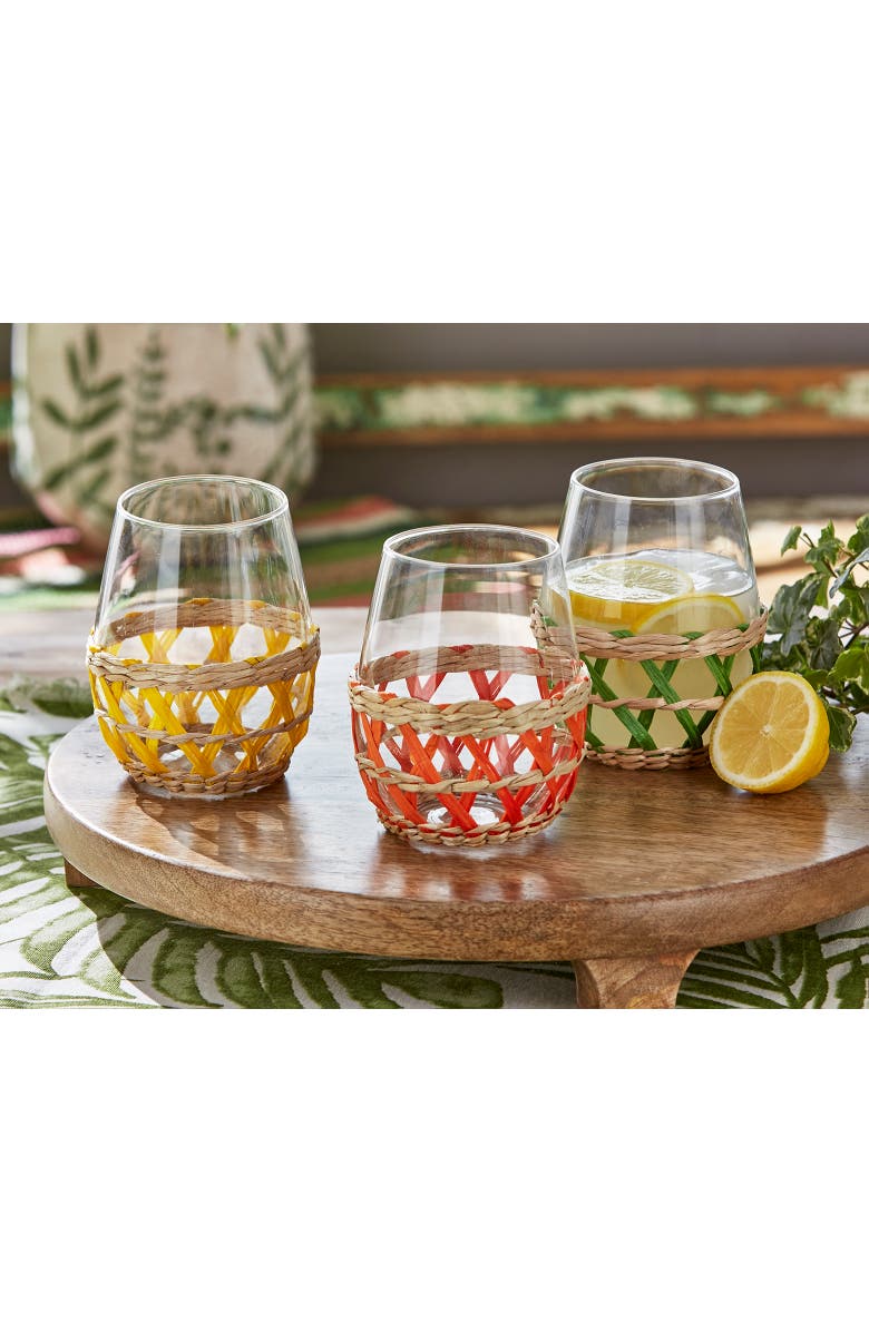 tag Island Clear Glass with Blue Straw Sleeve Dishwasher Safe, Alternate, color, Blue