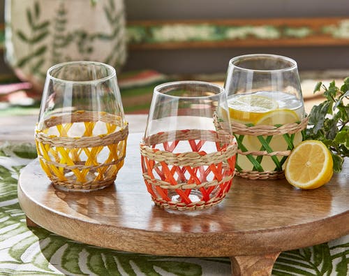 Tag Island Clear Glass With Blue Straw Sleeve Dishwasher Safe In Blue