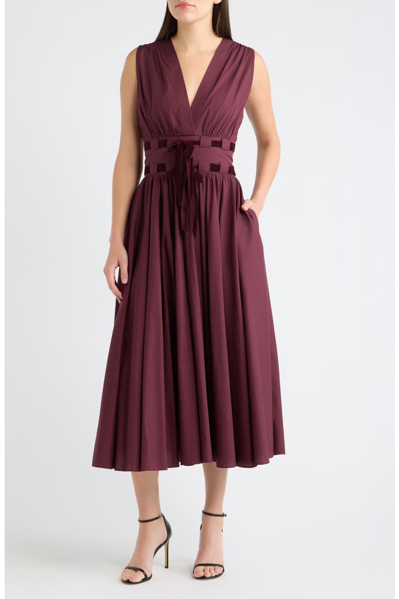 Ribbon Belt Sleeveless Midi Dress, Main, color, PLUM