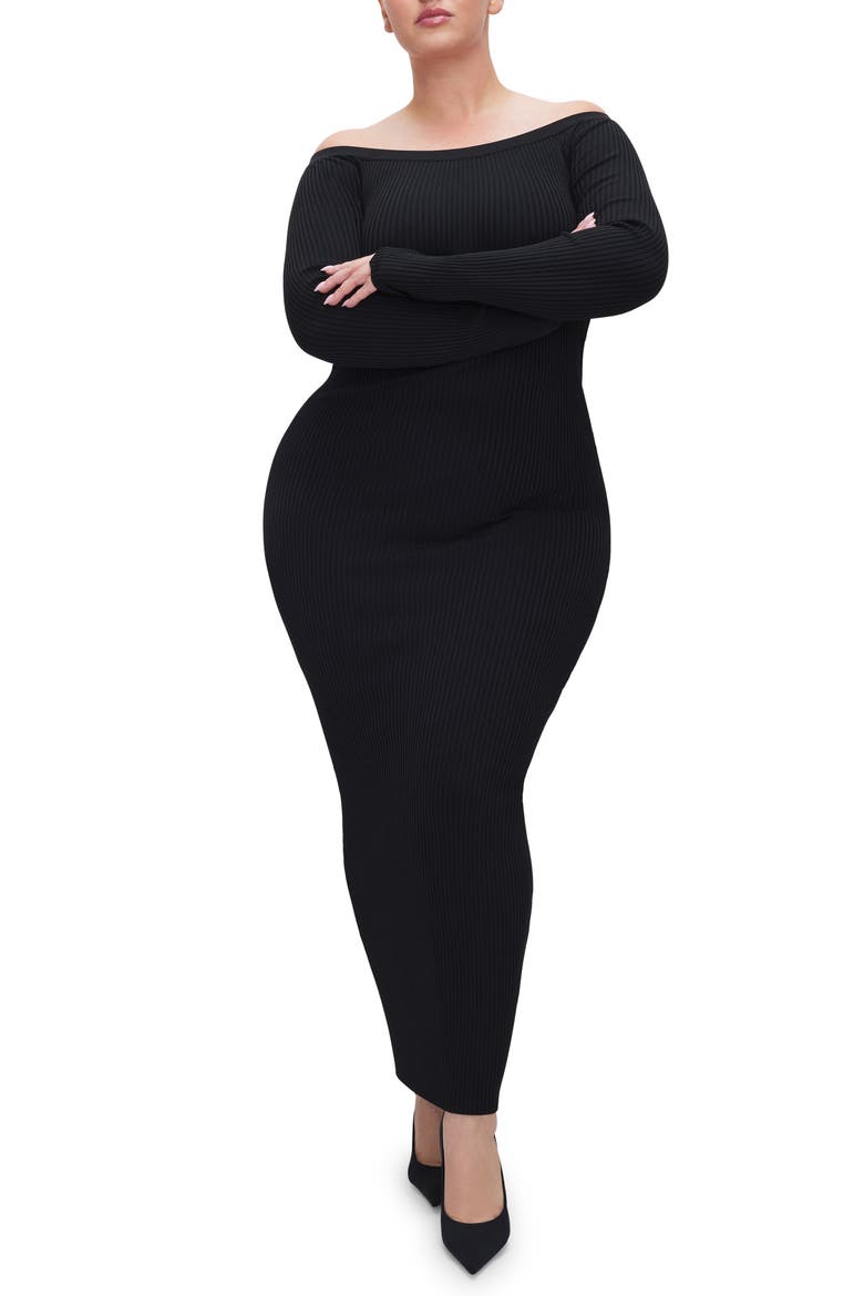 Shine Off the Shoulder Long Sleeve Maxi Dress, Alternate, color, BLACK001